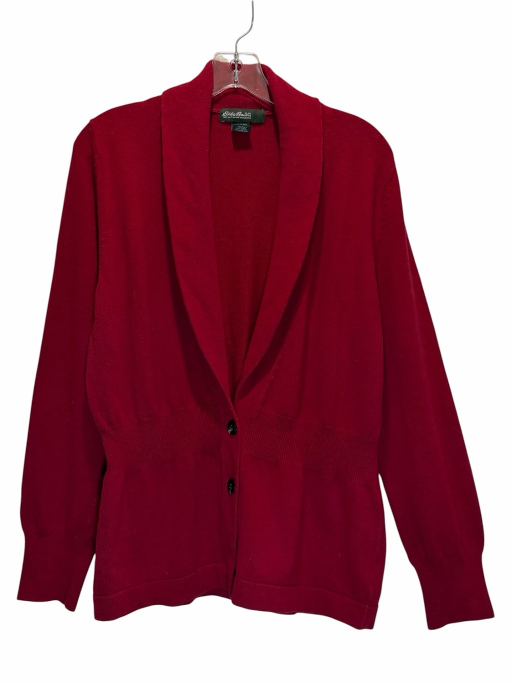 Red Cotton & Cashmere Button-Up Shawl Collar Cardigan - Extra Large
